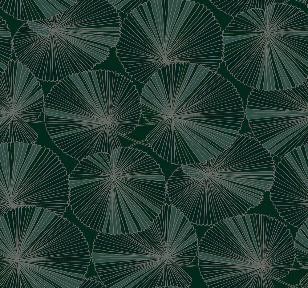 Layered Deep Green Lily Pads Wallpaper by Candice Olson Natural Discovery Covers about 60.8 square feet 27-in by 27-ft long roll Unpasted 25.25 - Fabric Carolina -