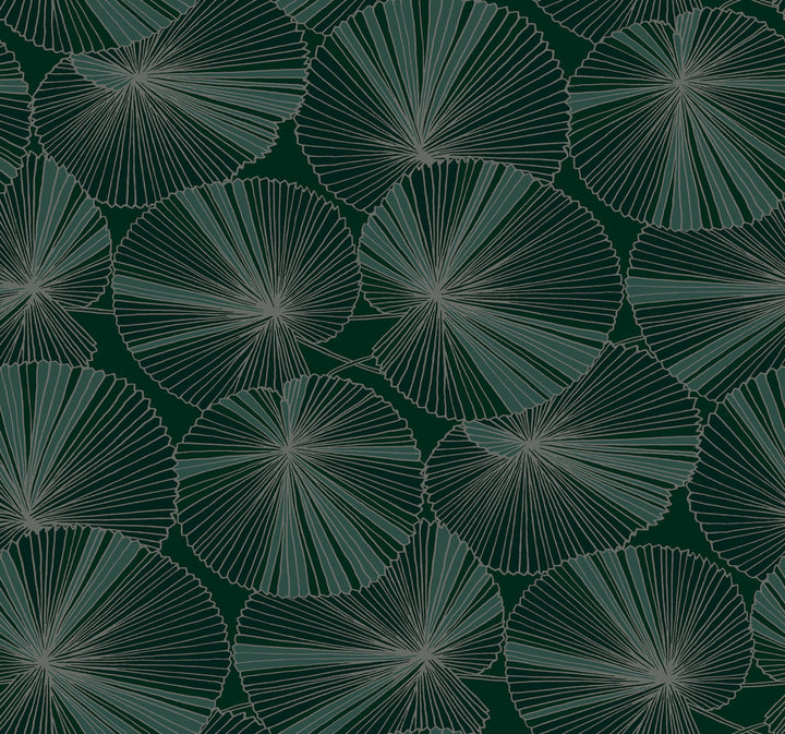 Layered Deep Green Lily Pads Wallpaper by Candice Olson Natural Discovery Covers about 60.8 square feet 27-in by 27-ft long roll Unpasted 25.25 - Fabric Carolina -