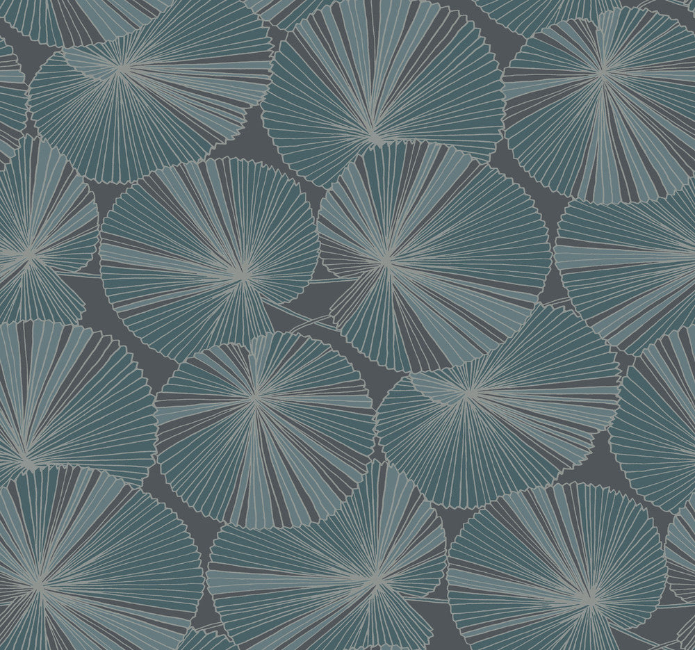 Layered Deep Blue Lily Pads Wallpaper by Candice Olson Natural Discovery Covers about 60.8 square feet 27-in by 27-ft long roll Unpasted 25.25 - Fabric Carolina -