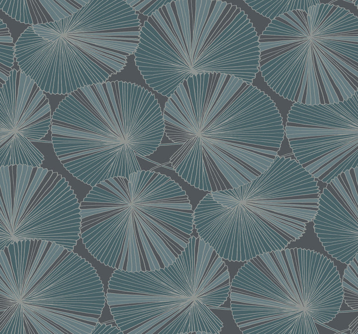 Layered Deep Blue Lily Pads Wallpaper by Candice Olson Natural Discovery Covers about 60.8 square feet 27-in by 27-ft long roll Unpasted 25.25 - Fabric Carolina -