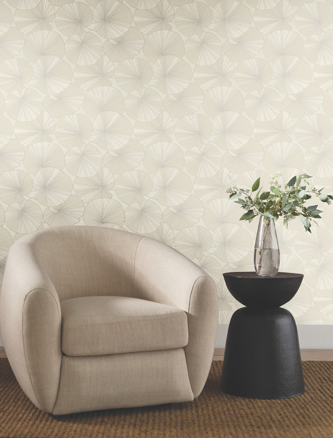 Layered Cream Lily Pads Wallpaper by Candice Olson Designer