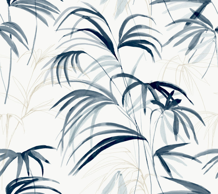 Inky Blue Palms Wallpaper by Candice Olson Natural Discovery Covers about 60.8 square feet 27-in by 27-ft long roll Unpasted 24 - Fabric Carolina -