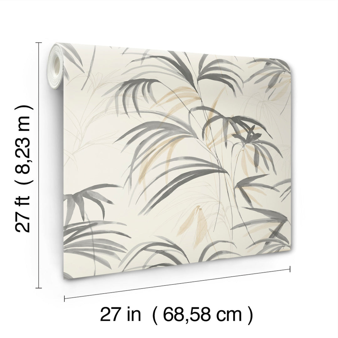 Inky Warm Neutral Palms Wallpaper by Candice Olson Designer