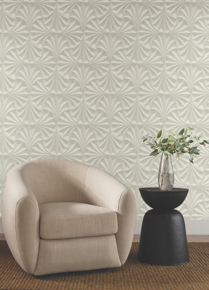 Sculpted Taupe Fans Wallpaper by Candice Olson Designer