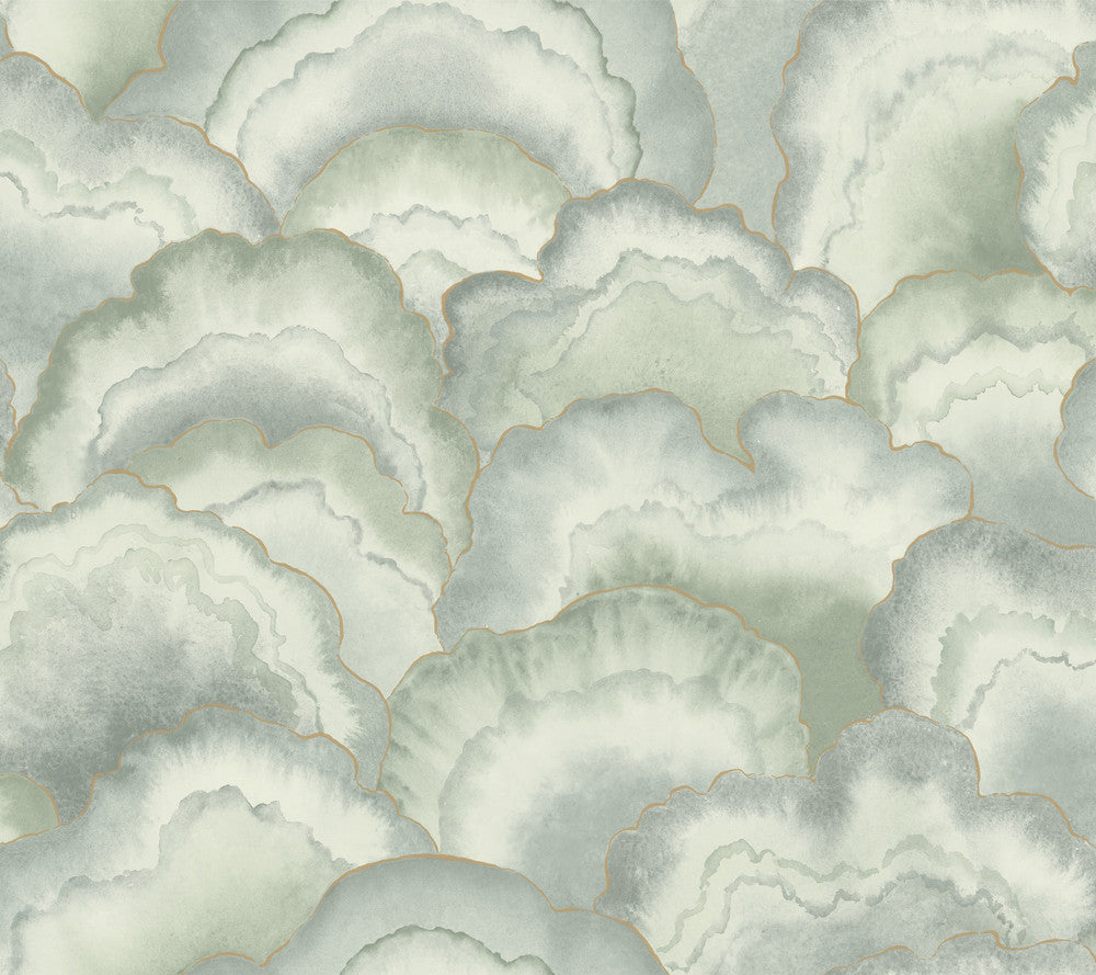 Abalone Seaglass Fans Wallpaper by Candice Olson Natural Discovery Covers about 60.8 square feet 27-in by 27-ft long roll Unpasted 24 - Fabric Carolina -