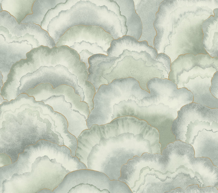 Abalone Seaglass Fans Wallpaper by Candice Olson Natural Discovery Covers about 60.8 square feet 27-in by 27-ft long roll Unpasted 24 - Fabric Carolina -