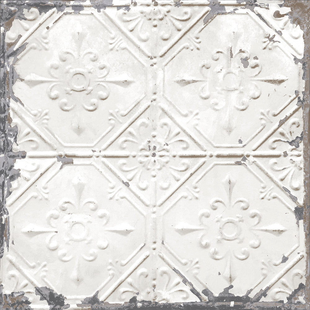 Vintage Tin Tile Off White Metallic Peel & Stick Wallpaper by NuWallpaper NuWallpaper Covers about 30.8 square feet 20.5-in by 18-ft long roll Peel & Stick 20.5 - Fabric Carolina -
