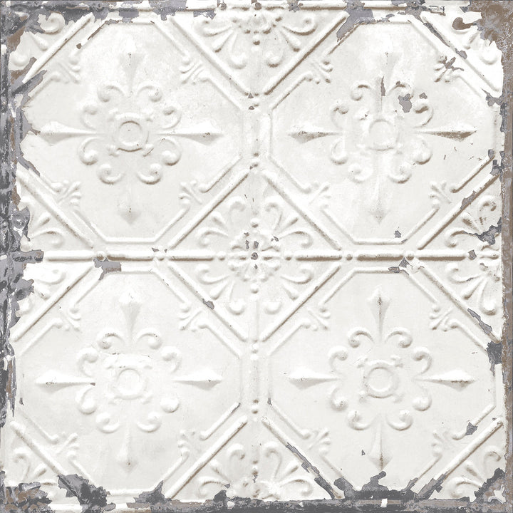 Vintage Tin Tile Off White Metallic Peel & Stick Wallpaper by NuWallpaper NuWallpaper Covers about 30.8 square feet 20.5-in by 18-ft long roll Peel & Stick 20.5 - Fabric Carolina -