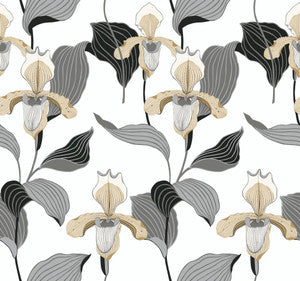 Lady Slipper Gold & Grey Wallpaper by Inspired by Color