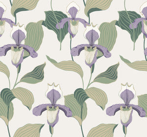 Lavender & Green Lady Slipper Wallpaper by York Wallcoverings