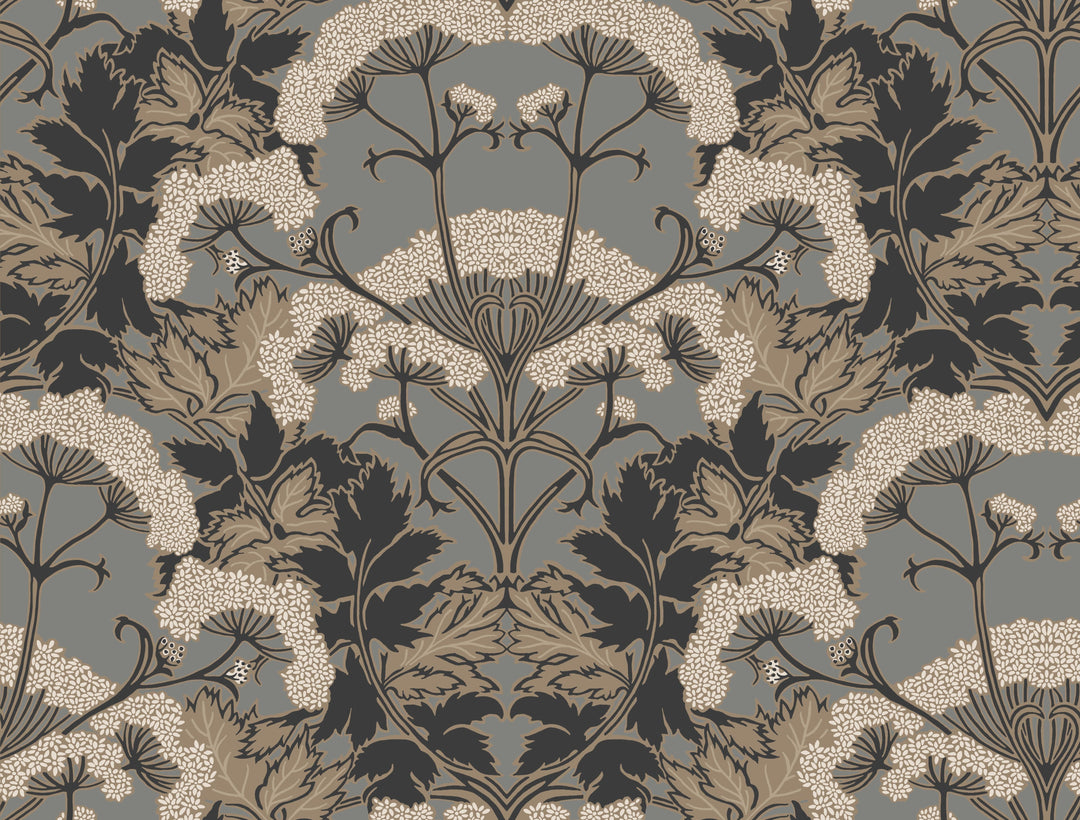 Yarrow Nouveau Charcoal & Gold Wallpaper by Inspired by Color Designer
