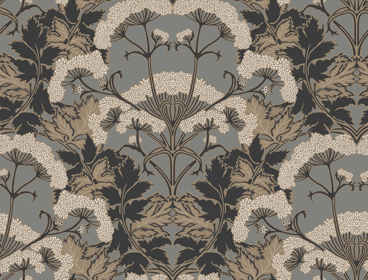 Yarrow Nouveau Charcoal & Gold Wallpaper by Inspired by Color Designer