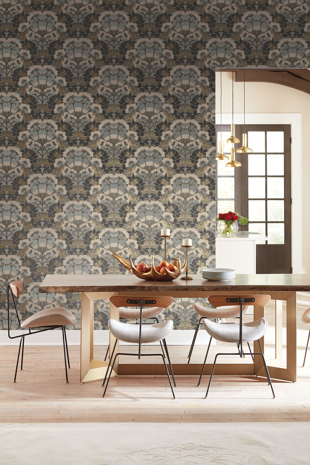 Yarrow Nouveau Charcoal & Gold Wallpaper by Inspired by Color Designer