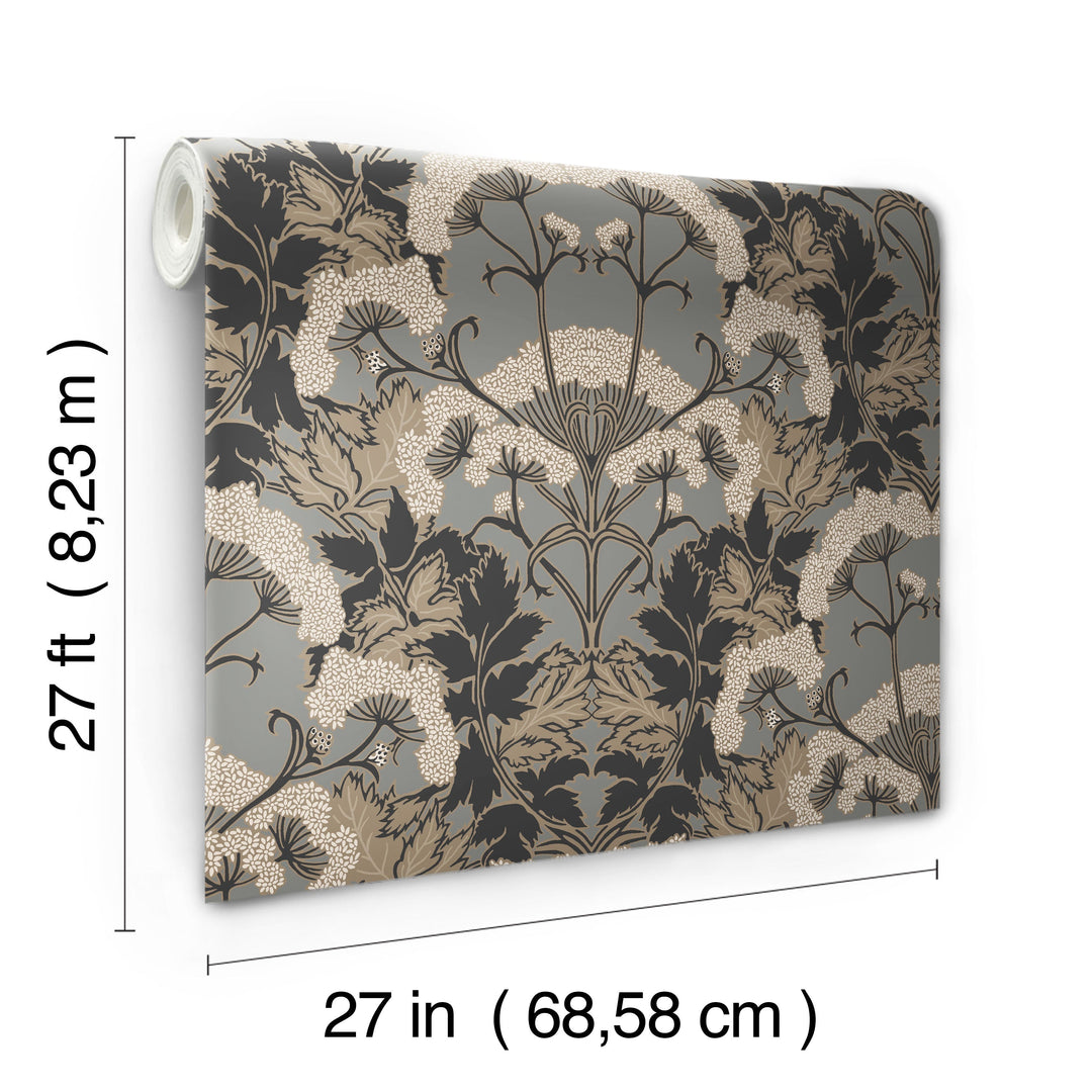 Yarrow Nouveau Charcoal & Gold Wallpaper by Inspired by Color Designer