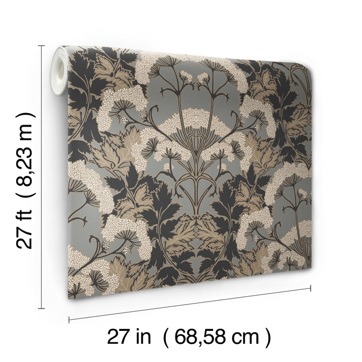 Yarrow Nouveau Charcoal & Gold Wallpaper by Inspired by Color Designer