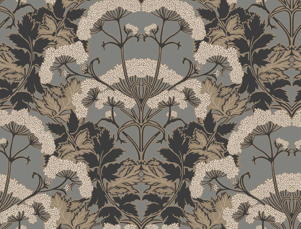 Yarrow Nouveau Charcoal & Gold Wallpaper by Inspired by Color Black & White, III Covers about 60.8 square feet 27-in by 27-ft long roll Unpasted 20.5 - Fabric Carolina -