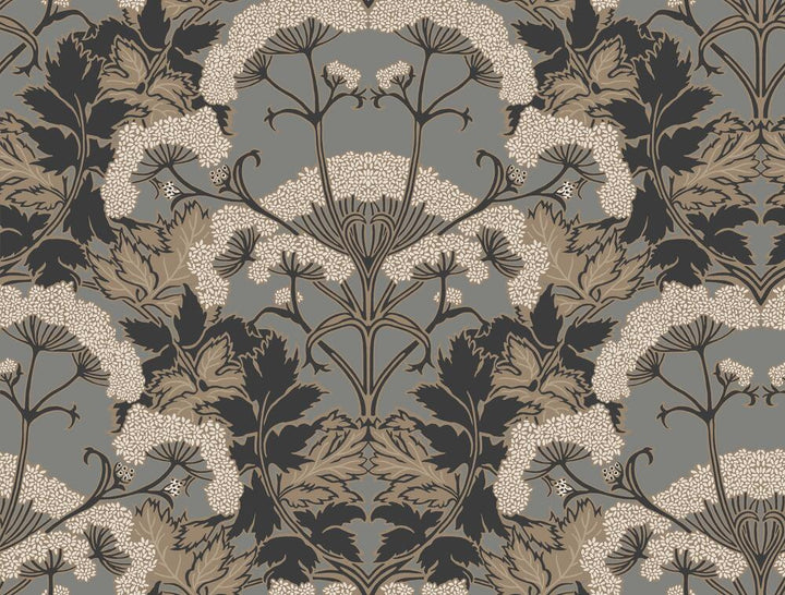 Yarrow Nouveau Charcoal & Gold Wallpaper by Inspired by Color Black & White, III Covers about 60.8 square feet 27-in by 27-ft long roll Unpasted 20.5 - Fabric Carolina -
