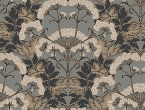 Yarrow Nouveau Charcoal & Gold Wallpaper by Inspired by Color