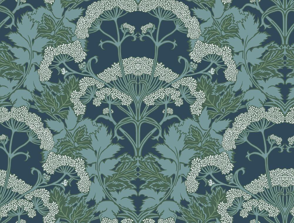 Yarrow Nouveau Blue & Green Wallpaper by Inspired by Color Blues II Covers about 60.8 square feet 27-in by 27-ft long roll Unpasted 20.5 - Fabric Carolina -