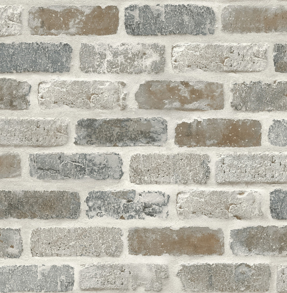 Washed Brick Soft Gray & Rust by Seabrook Wallpaper NextWall Peel & Stick United States 30.75 20.87" 20.5" - Fabric Carolina -