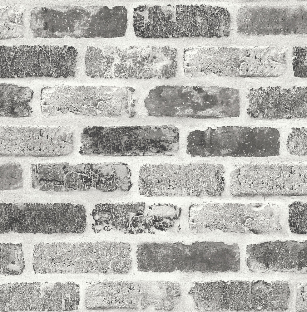 Gray Washed Brick Soft Gray & Charcoal by Seabrook Wallpaper NextWall Peel & Stick United States 30.75 20.87" 20.5" - Fabric Carolina -