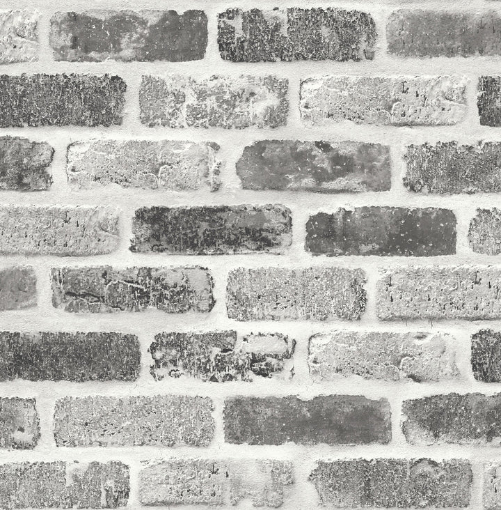 Gray Washed Brick Soft Gray & Charcoal by Seabrook Wallpaper NextWall Peel & Stick United States 30.75 20.87" 20.5" - Fabric Carolina -