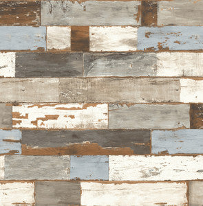 Colorful Shiplap Blue & Neutral by Seabrook Wallpaper
