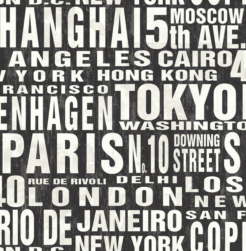 Around the World Black & White by Seabrook Wallpaper NextWall Peel & Stick United States 30.75 20.87" 20.5" - Fabric Carolina -