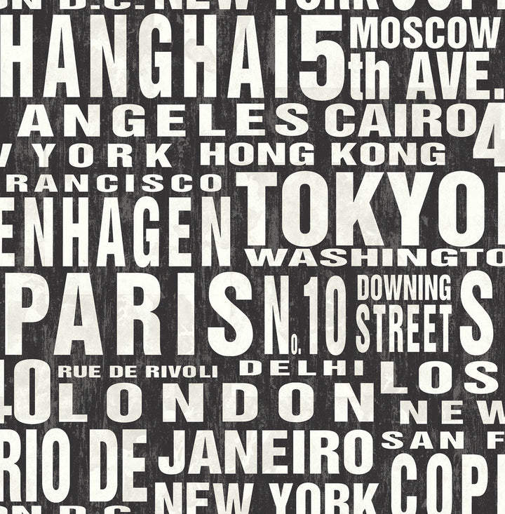 Around the World Black & White by Seabrook Wallpaper NextWall Peel & Stick United States 30.75 20.87" 20.5" - Fabric Carolina -