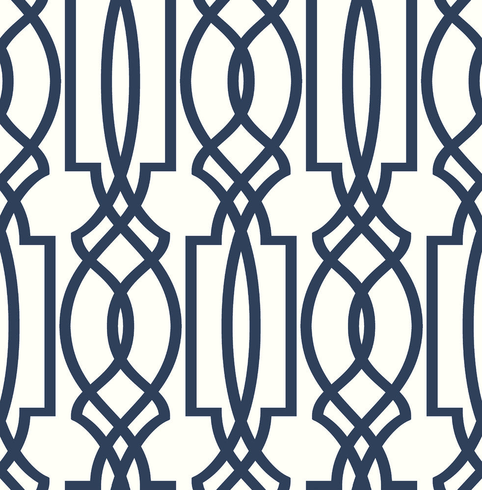 Navy Deco Lattice Navy & White by Seabrook Wallpaper NextWall Peel & Stick United States 30.75 20.87" 20.5" - Fabric Carolina -