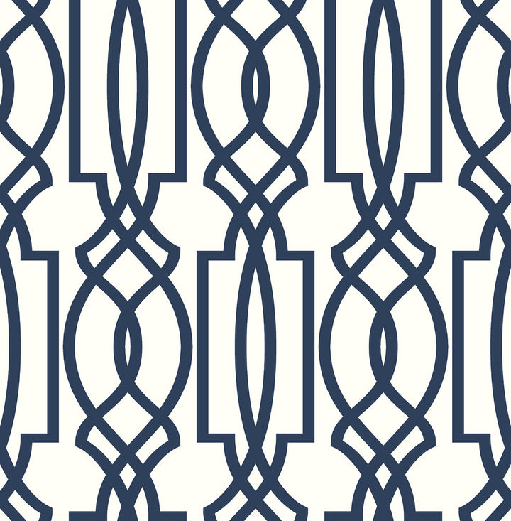 Navy Deco Lattice Navy & White by Seabrook Wallpaper NextWall Peel & Stick United States 30.75 20.87" 20.5" - Fabric Carolina -