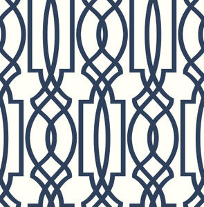 Navy Deco Lattice Navy & White by Seabrook Wallpaper