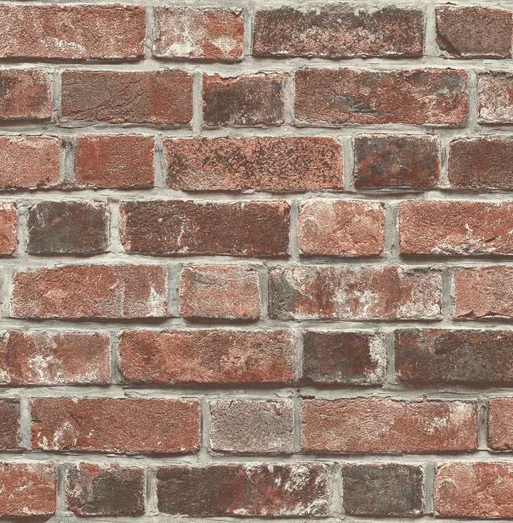 Distressed Red Brick Red & Charcoal by Seabrook Wallpaper NextWall Peel & Stick United States 30.75 20.87" 20.5" - Fabric Carolina -