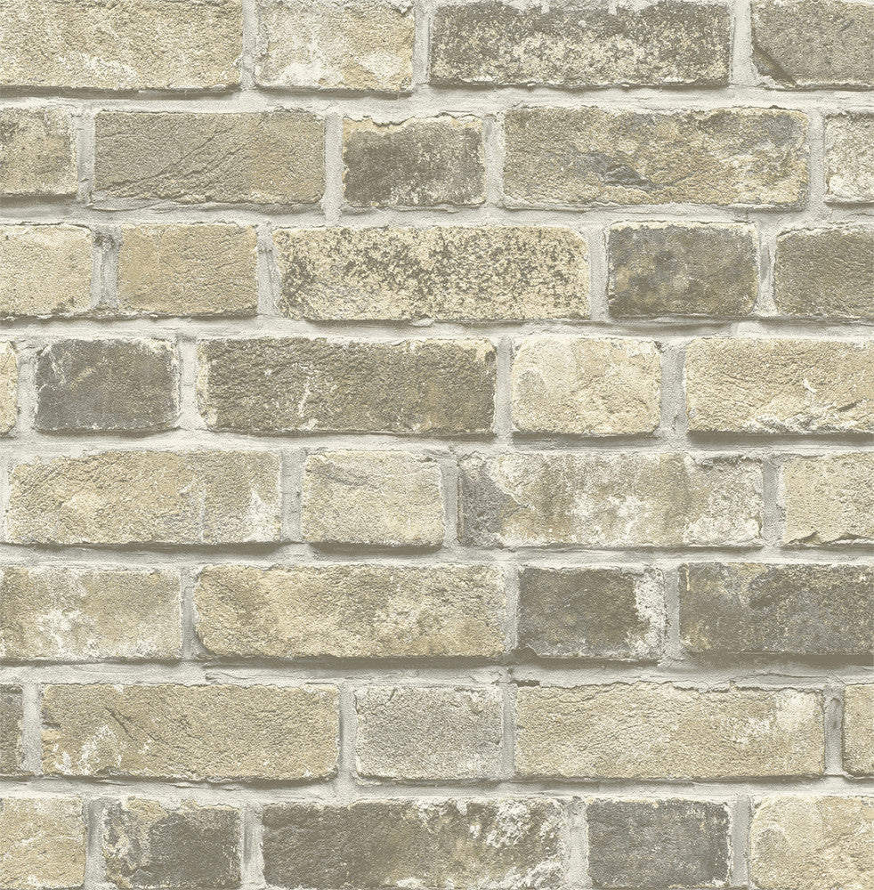 Distressed Neutral Brick Gray & Tan by Seabrook Wallpaper NextWall Peel & Stick United States 30.75 20.87" 20.5" - Fabric Carolina -