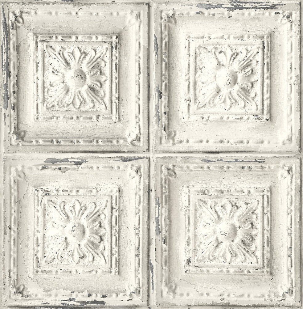 Distressed Tin Tile Linen & Charcoal by Seabrook Wallpaper NextWall Peel & Stick United States 30.75 20.87" 20.5" - Fabric Carolina -