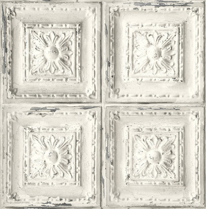 Distressed Tin Tile Linen & Charcoal by Seabrook Wallpaper NextWall Peel & Stick United States 30.75 20.87" 20.5" - Fabric Carolina -