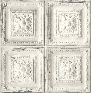 Distressed Tin Tile Linen & Charcoal by Seabrook Wallpaper