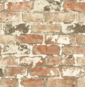 Weathered Red Brick Red Brick & Charcoal by Seabrook Wallpaper