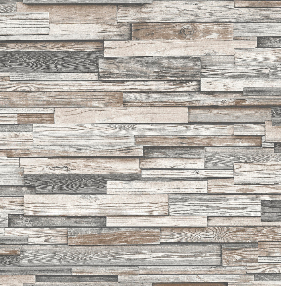 Reclaimed Wood Plank Light Gray & Brown by Seabrook Wallpaper NextWall Peel & Stick United States 30.75 20.87" 20.5" - Fabric Carolina -