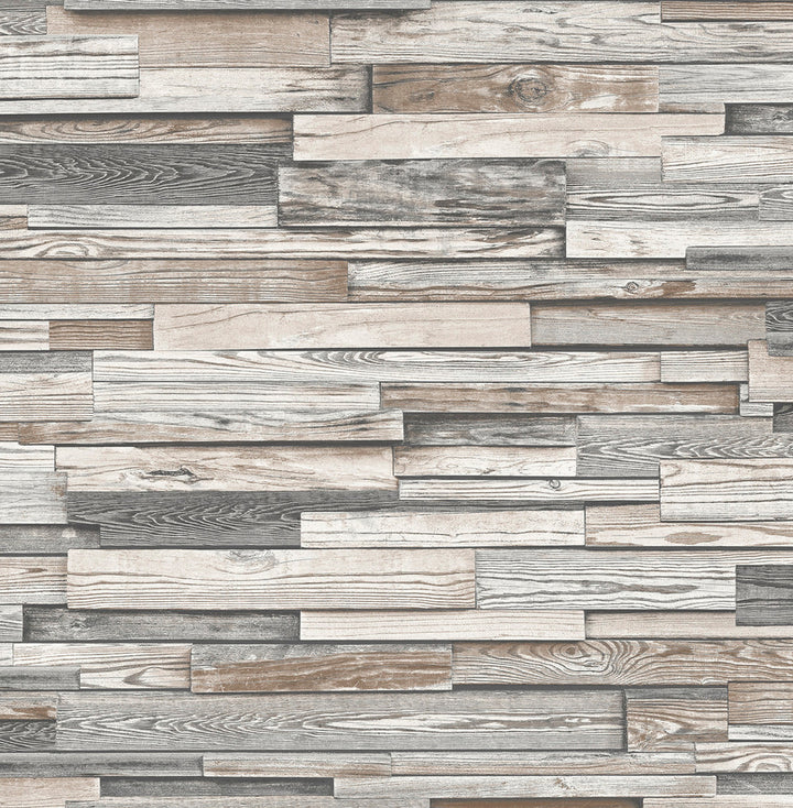 Reclaimed Wood Plank Light Gray & Brown by Seabrook Wallpaper NextWall Peel & Stick United States 30.75 20.87" 20.5" - Fabric Carolina -