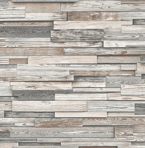 Reclaimed Wood Plank Light Gray & Brown by Seabrook Wallpaper