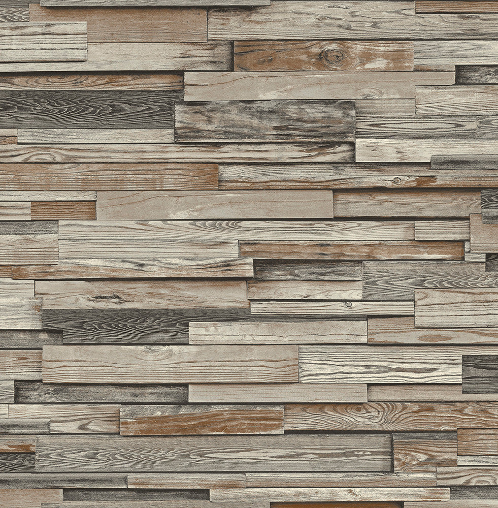 Reclaimed Wood Plank Charcoal & Brown by Seabrook Wallpaper NextWall Peel & Stick United States 30.75 20.87" 20.5" - Fabric Carolina -