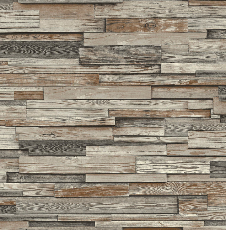 Reclaimed Wood Plank Charcoal & Brown by Seabrook Wallpaper NextWall Peel & Stick United States 30.75 20.87" 20.5" - Fabric Carolina -