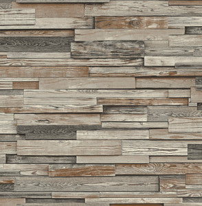 Reclaimed Wood Plank Charcoal & Brown by Seabrook Wallpaper