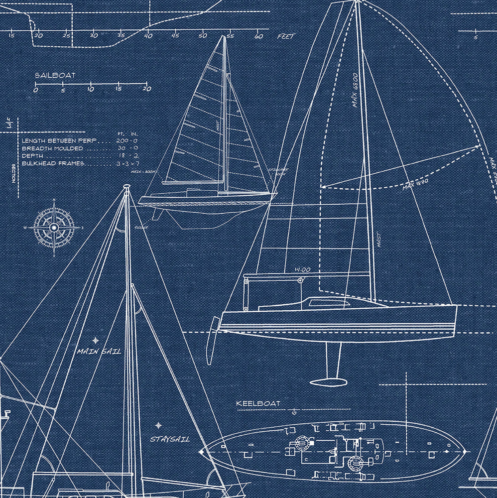 Yacht Club Navy Blue by Seabrook Wallpaper NextWall Peel & Stick United States 30.75 20.87" 20.5" - Fabric Carolina -