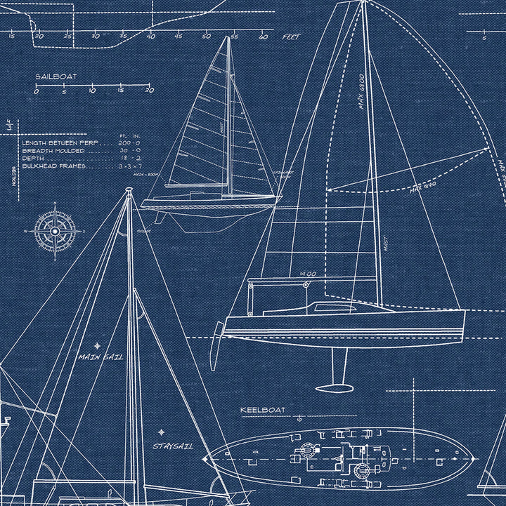 Yacht Club Navy Blue by Seabrook Wallpaper NextWall Peel & Stick United States 30.75 20.87" 20.5" - Fabric Carolina -