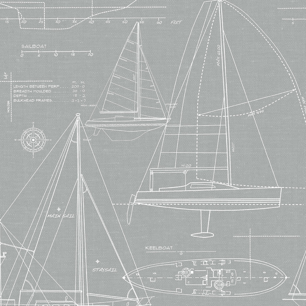 Yacht Club Gray by Seabrook Wallpaper NextWall Peel & Stick United States 30.75 20.87" 20.5" - Fabric Carolina -