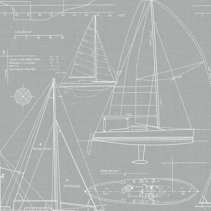 Yacht Club Gray by Seabrook Wallpaper NextWall Peel & Stick United States 30.75 20.87" 20.5" - Fabric Carolina -
