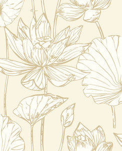 Lotus Floral Metallic Gold & Cream by Seabrook Wallpaper