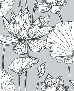 Lotus Floral Gray & Ebony by Seabrook Wallpaper